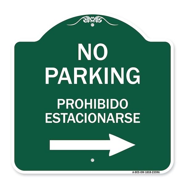 Signmission No Parking Prohibido Estacionarse W/ Left Arrow, Green & White Alum Sign, 18" x 18", GW-1818-23596 A-DES-GW-1818-23596 - main